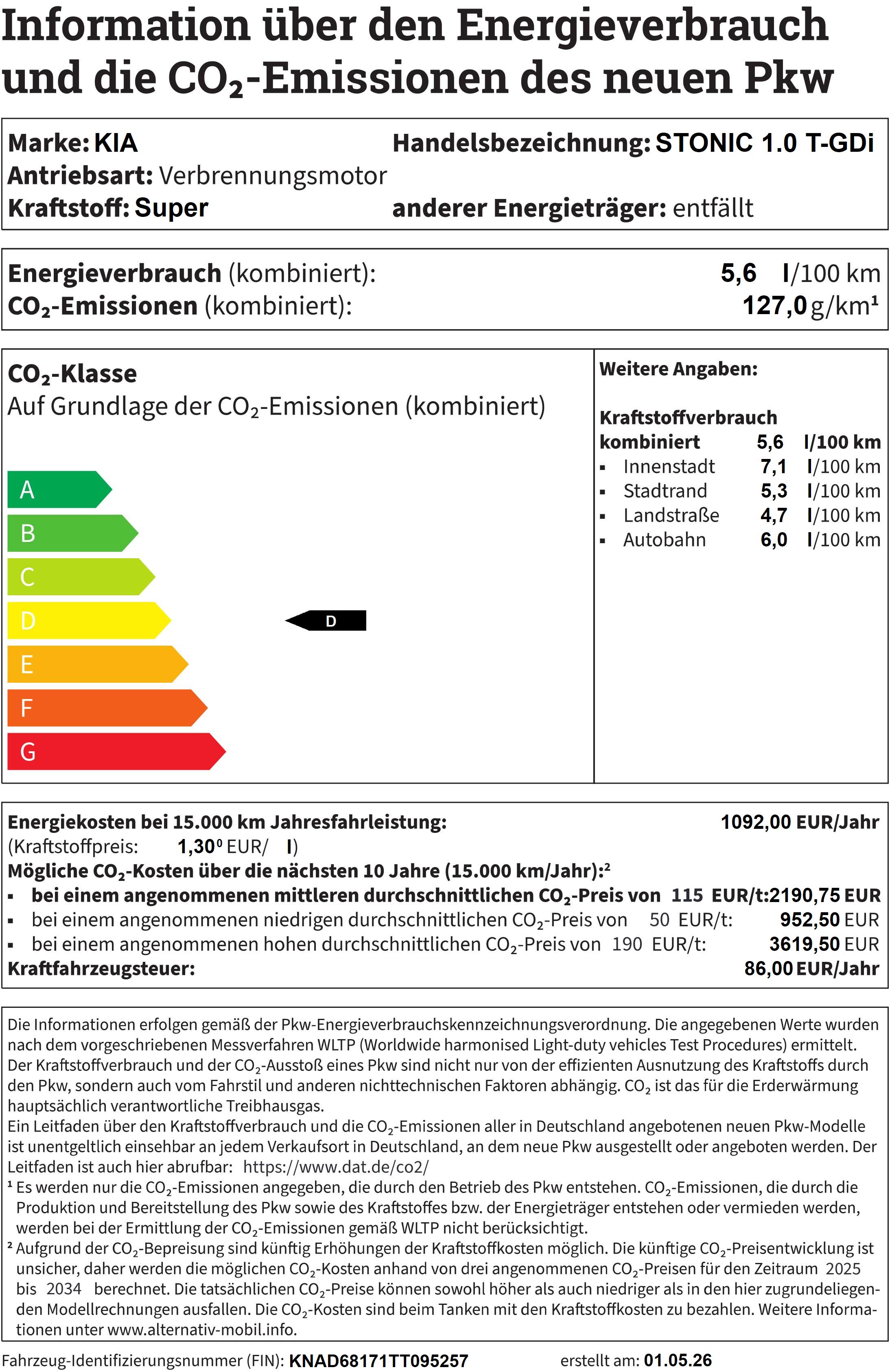 Fahrzeugabbildung Kia STONIC 1.0 T-GDi GPF 7DCT / MY 26 / FACELIFT / 10KM / NAVI