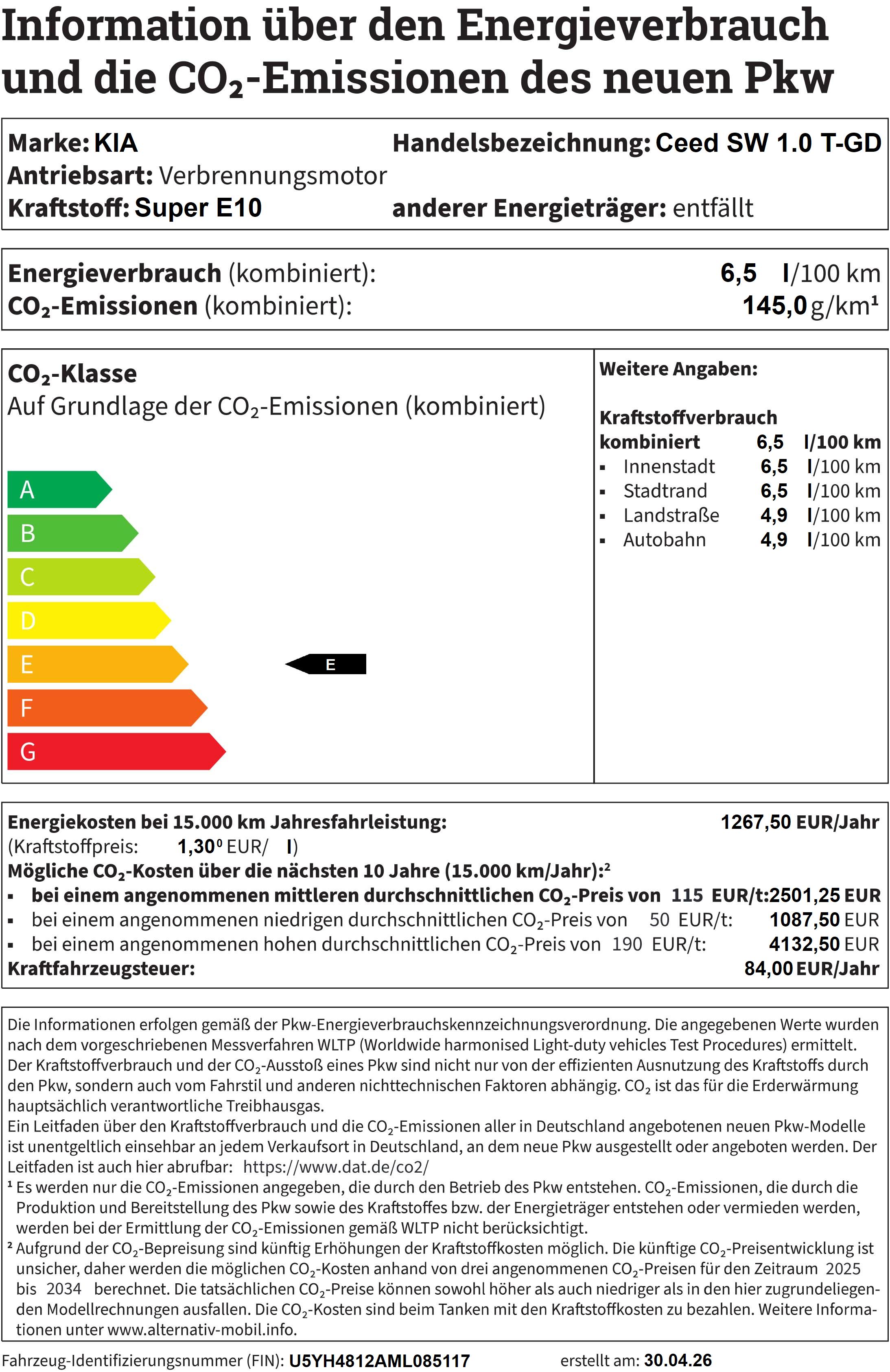 Fahrzeugabbildung Kia Ceed SW 1.0 T-GDI / KOMBI / Großer Kofferraum